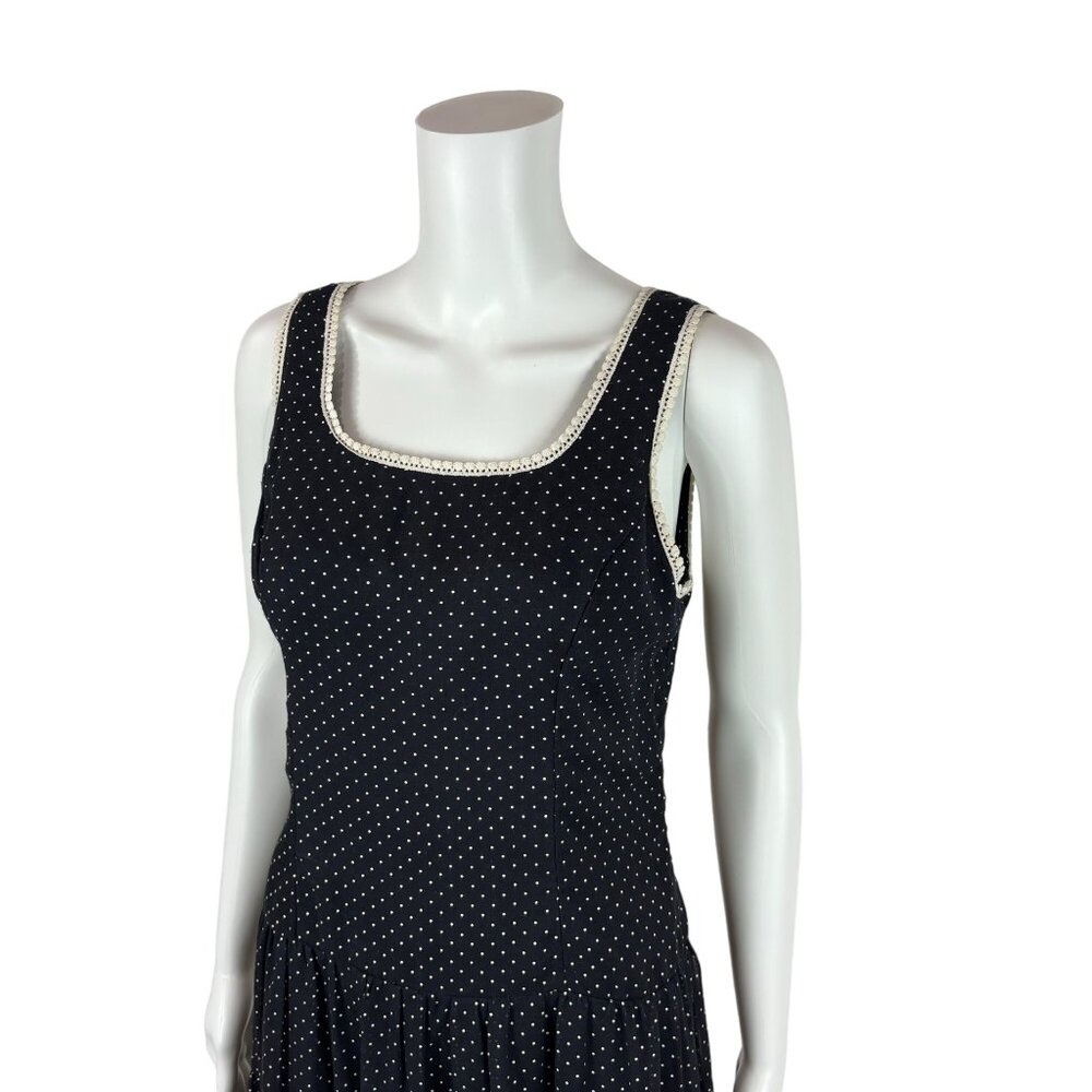 Vintage 80s Prairie Dress Women's Extra Small Black White Dotted Swiss Tiered - Picture 5 of 11